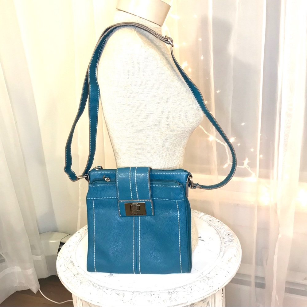Tignanello Teal Blue Real Leather Cross Body Purse